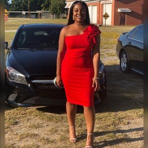 Red one shoulder dress